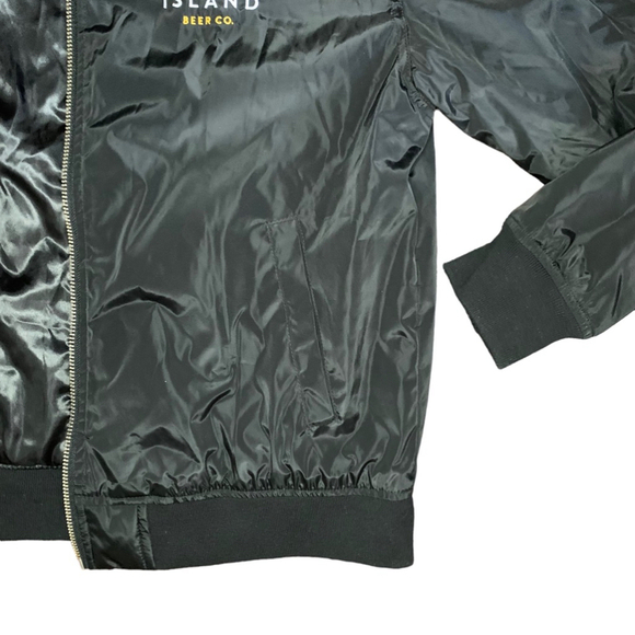 BOMBER JACKET GOOSE ISLAND‎ BEER CO Black Full Zip Jacket Coat Men Large - Picture 6 of 11